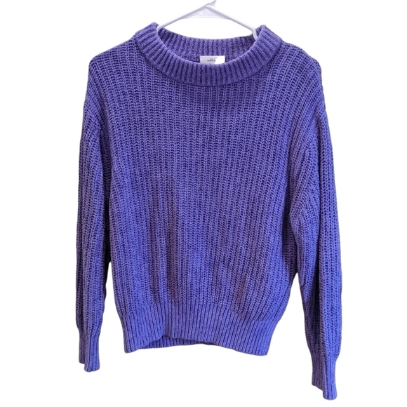 Aritzia Wilfred Essential Chenille Sweater Relaxed Fit Crewneck Purple Small - Picture 2 of 8